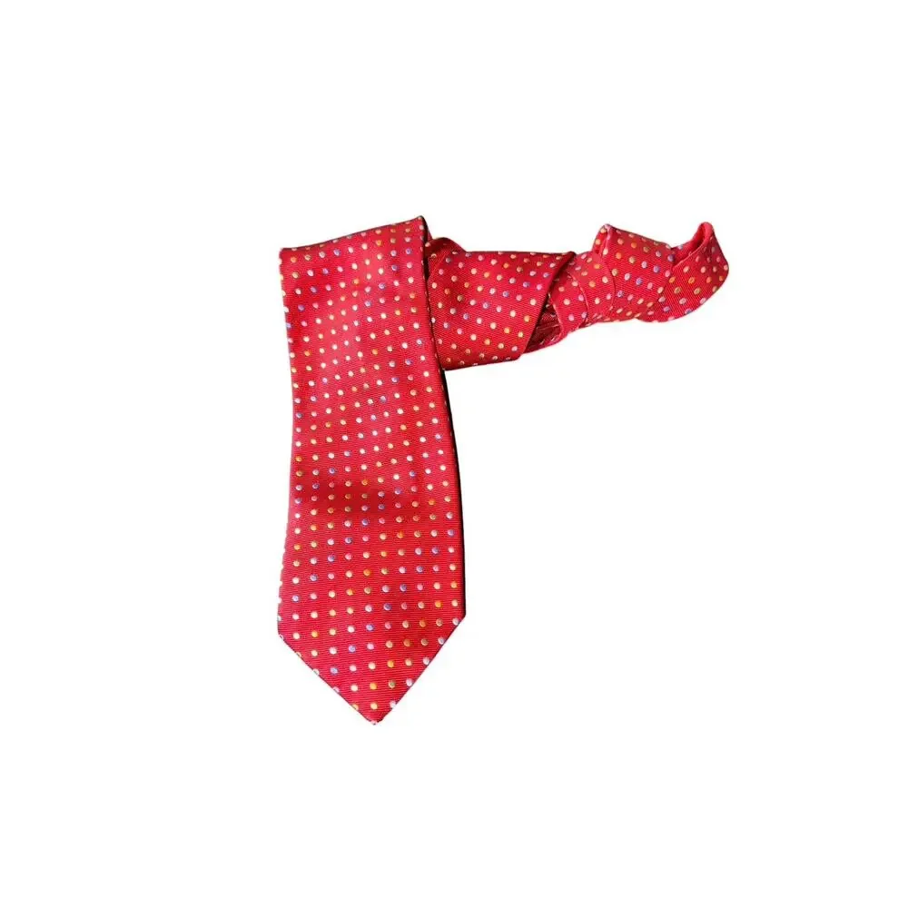 Paul Fredrick Red Silk Tie Multicolor Polka Dot Long Classic Mens Necktie Career